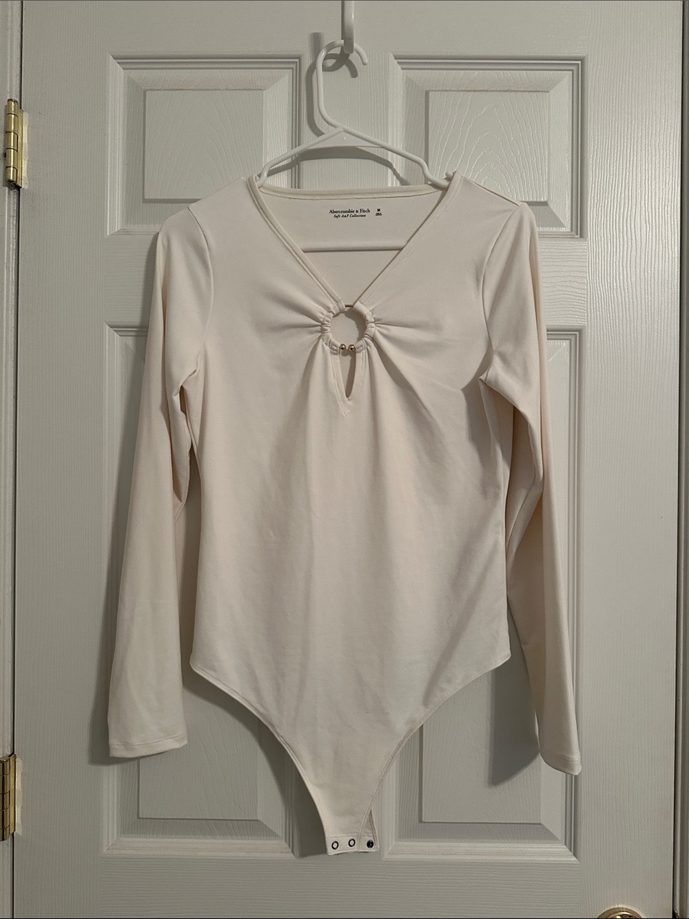 Abercrombie & Fitch Soft A&F Collection Cream Long Sleeve Ring-Front Bodysuit